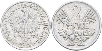 Польша 2 злотых 1974 MW KM 46, Parchimowicz 216h алюминий 4542-835