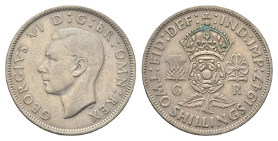 Великобритания 2 шиллинга (флорин) 1947 Георг VI (1936-1952) KM 865, Spink 4102 медно-никель 4663-242