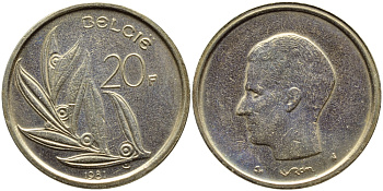 Бельгия 20 франков 1981 Belgie, Бодуэн I (1951-1993) KM 160 никель бронза 4681-1232