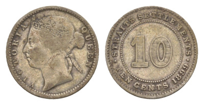 Стрейтс-Сетлментс (Стрейтс Сетлментс) 10 центов 1899 Виктория (1837-1901) KM 11 серебро 1519-1043