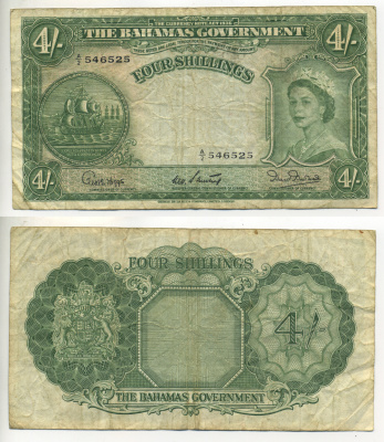 Багамские острова 4 шиллинга 1953 Елизавета II (1953- ) Pick 13b бумага 000-00-00