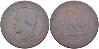 Франция 10 сантимов 1854 D, Наполеон III (1852-1870) KM 771.4 бронза 3460-942