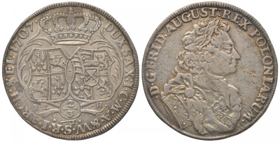 Саксония 2/3 талера 1707 I.L.H. Фридрих Август I KM 744, Dav. 821, Kohl 356, Kahnt 123b, Slg. Mers. 1451 R серебро 00-000-00