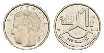 Бельгия 1 франк 1989 Belgie, Бодуэн I (1951-1993) KM 171 нержавеющая сталь 4632-558