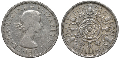 Великобритания 2 шиллинга (флорин) 1956 Елизавета II (1952-2022) KM 906, Spink 4146 медно-никель 4131-533