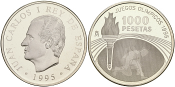 Испания 1000 песет 1995 XXVI олимпийские игры в Атланте 1996 года KM 952 серебро PROOF 1066-2-24