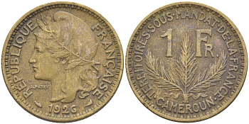 Французский Камерун 1 франк 1926 (а), монетный двор Париж KM 2 алюминиевая бронза 4681-745