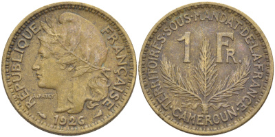 Французский Камерун 1 франк 1926 (а), монетный двор Париж KM 2 алюминиевая бронза 4681-745