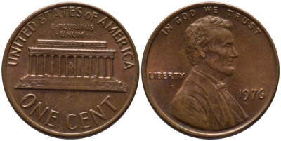США 1 ЦЕНТ 1976 ЛИНКОЛЬН KM 201 медь цинк 66-1018