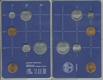 Нидерланды набор из 5 монет + жетон монетного двора 1985 в пластике UNC 1-6-1-05
